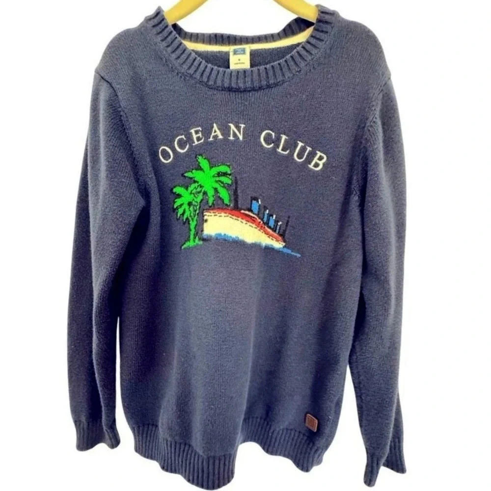 Janie and Jack Ocean Club Sweater Navy Blue Boys Size 6‎ Graphic Cotton Knit